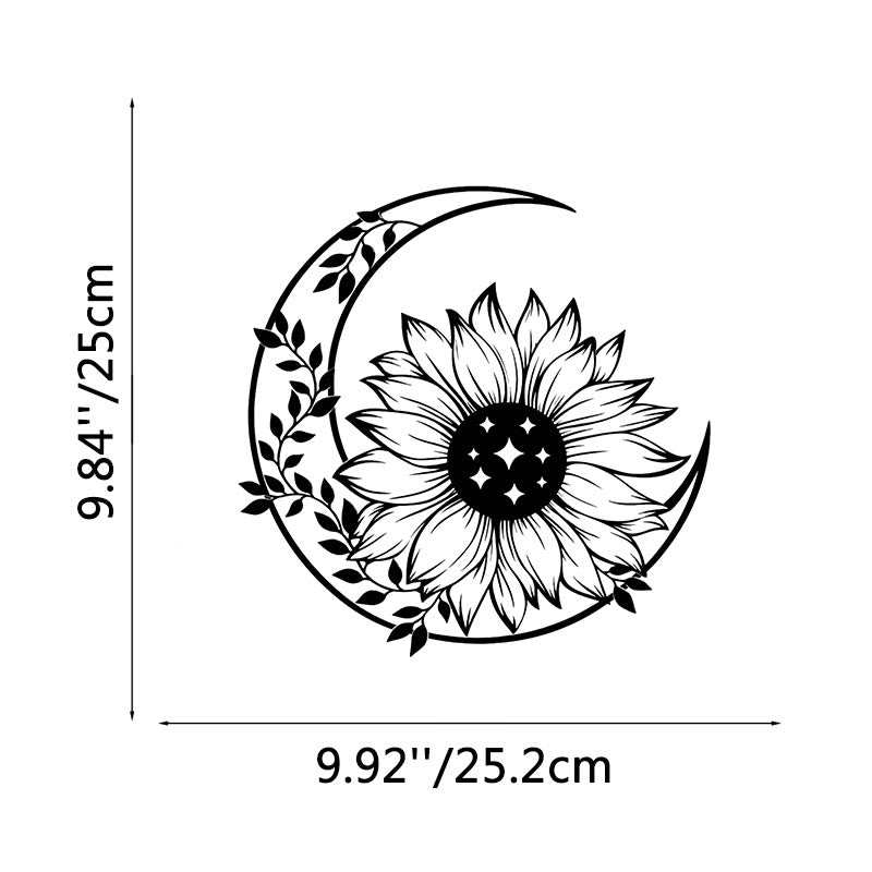 FuAttract Positivity Hope & Renewal Sunflower Crescent Moon Metal Wall Decor Home Art Decor - Black - 9.84x9.92x0.04in/25x25.2x0.1cm - image 3