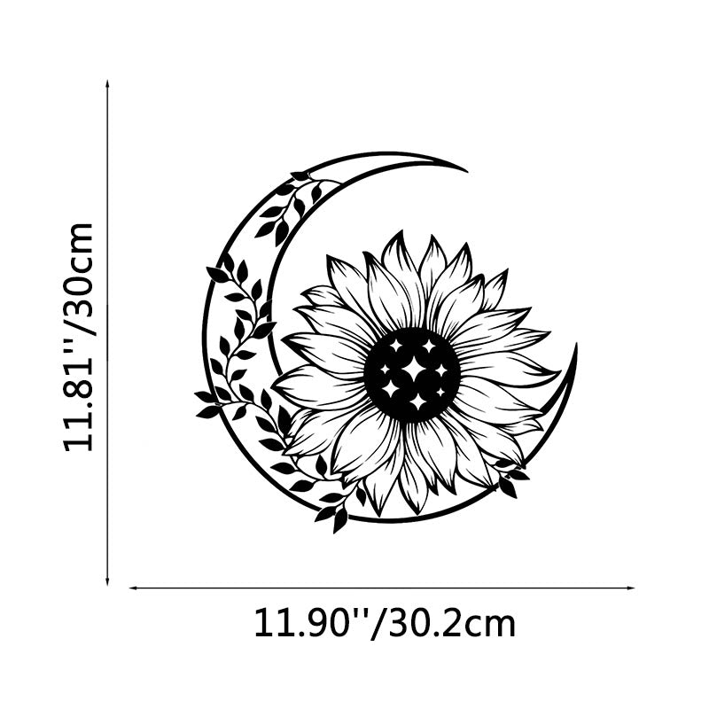 FuAttract Positivity Hope & Renewal Sunflower Crescent Moon Metal Wall Decor Home Art Decor - Black - 11.81x11.90x0.04in/30x30.2x0.1cm - image 4