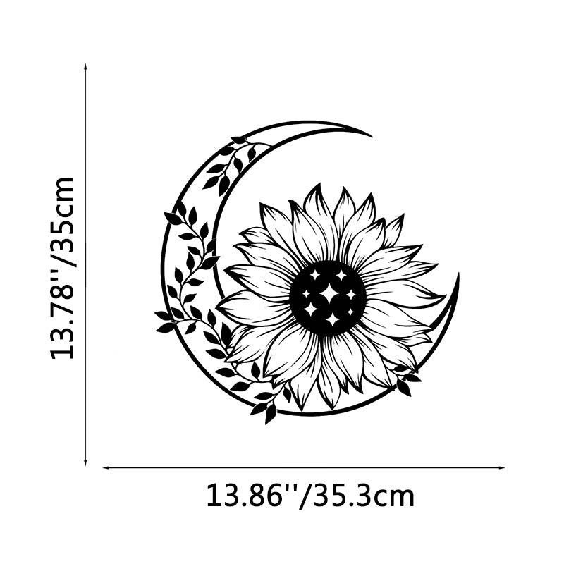 FuAttract Positivity Hope & Renewal Sunflower Crescent Moon Metal Wall Decor Home Art Decor - Black - 13.78x13.86x0.04in/35x35.3x0.1cm - image 5