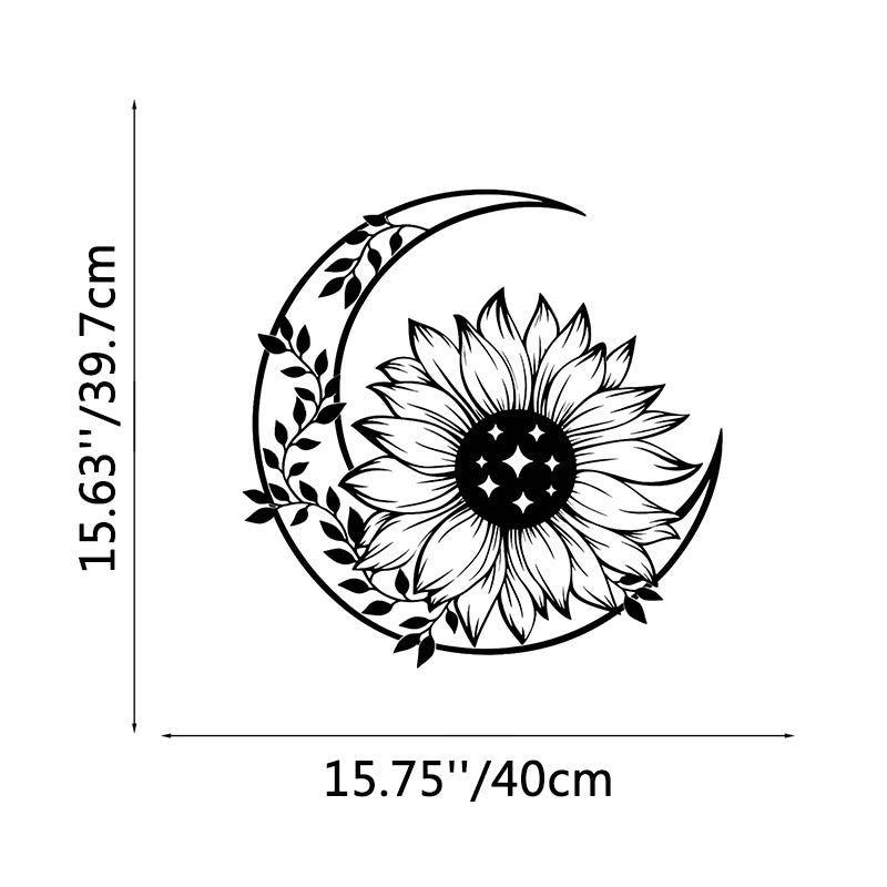 FuAttract Positivity Hope & Renewal Sunflower Crescent Moon Metal Wall Decor Home Art Decor - Black - 15.63x15.75x0.04in/39.7x40x0.1cm - image 6