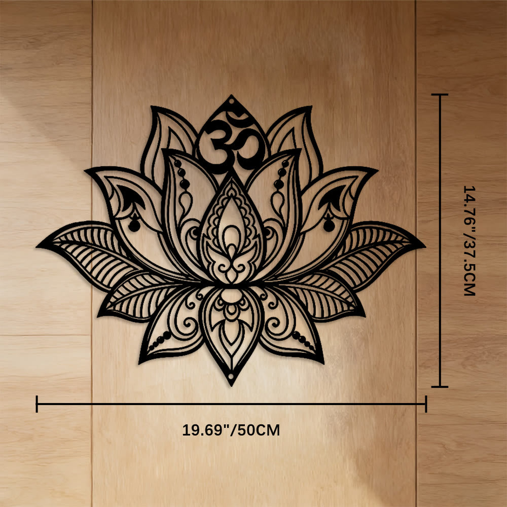 FuAttract Serenity Purity & Spiritual Awakening Lotus Mandala Om Mani Mantra Metal Wall Home Art Decor - Black - 19.69"*14.76"*0.05"/50*37.5*0.12cm - image 7