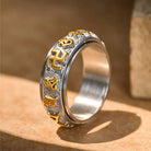 FuAtrract Protection & Inner Strength Om Mani Mantra Titanium Steel Spinner Ring  - Silver & Gold - US 12 - image 1