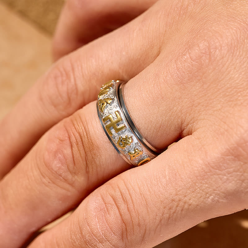 FuAtrract Protection & Inner Strength Om Mani Mantra Titanium Steel Spinner Ring  - image 3