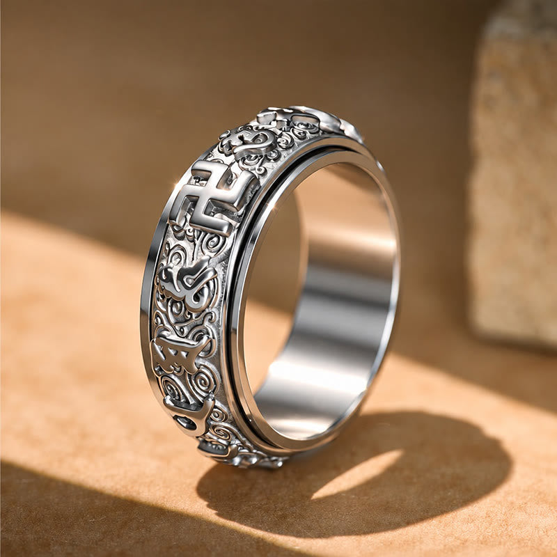 FuAtrract Protection & Inner Strength Om Mani Mantra Titanium Steel Spinner Ring  - Silver - US 12 - image 6