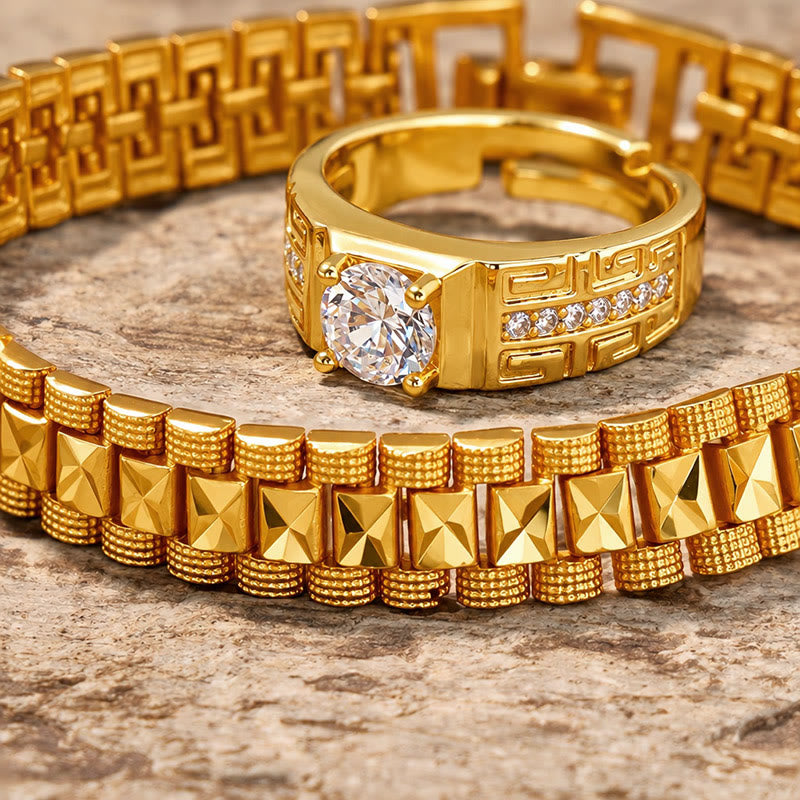 FuAttract Wealth Attraction & Good Fortune Geometric Link Bracelet and Ring Set - image 2