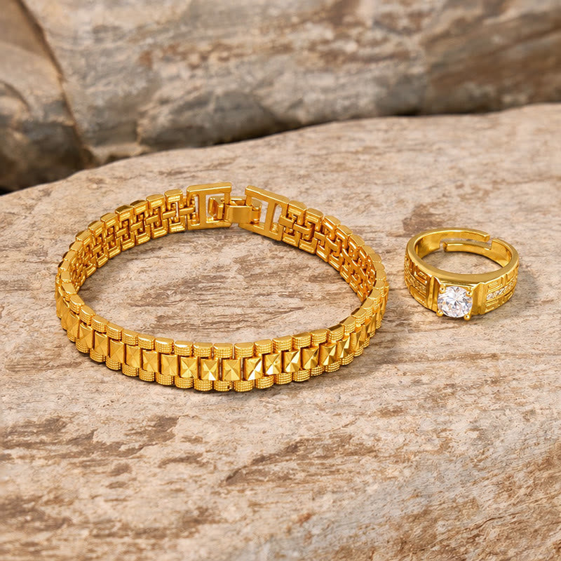 FuAttract Wealth Attraction & Good Fortune Geometric Link Bracelet and Ring Set - image 5